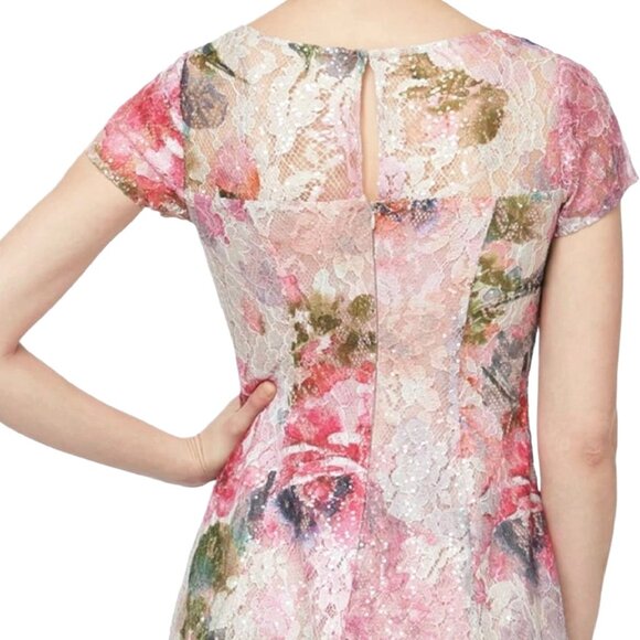 SL Fashions SLNY Floral Sequin Lace Sheer Yoke Dress Tea Length Size 16 NWT - Picture 4 of 16